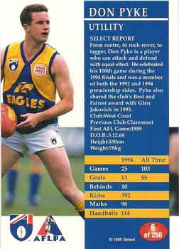 1995 Select AFL #6 Don Pyke Back
